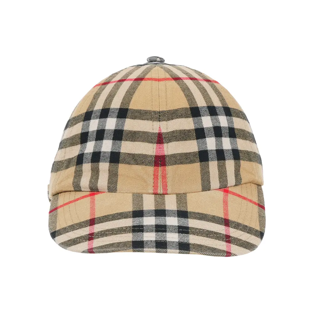 【BURBERRY】M號 格紋棉質帆布棒球帽(經典米色)/ 平行輸入