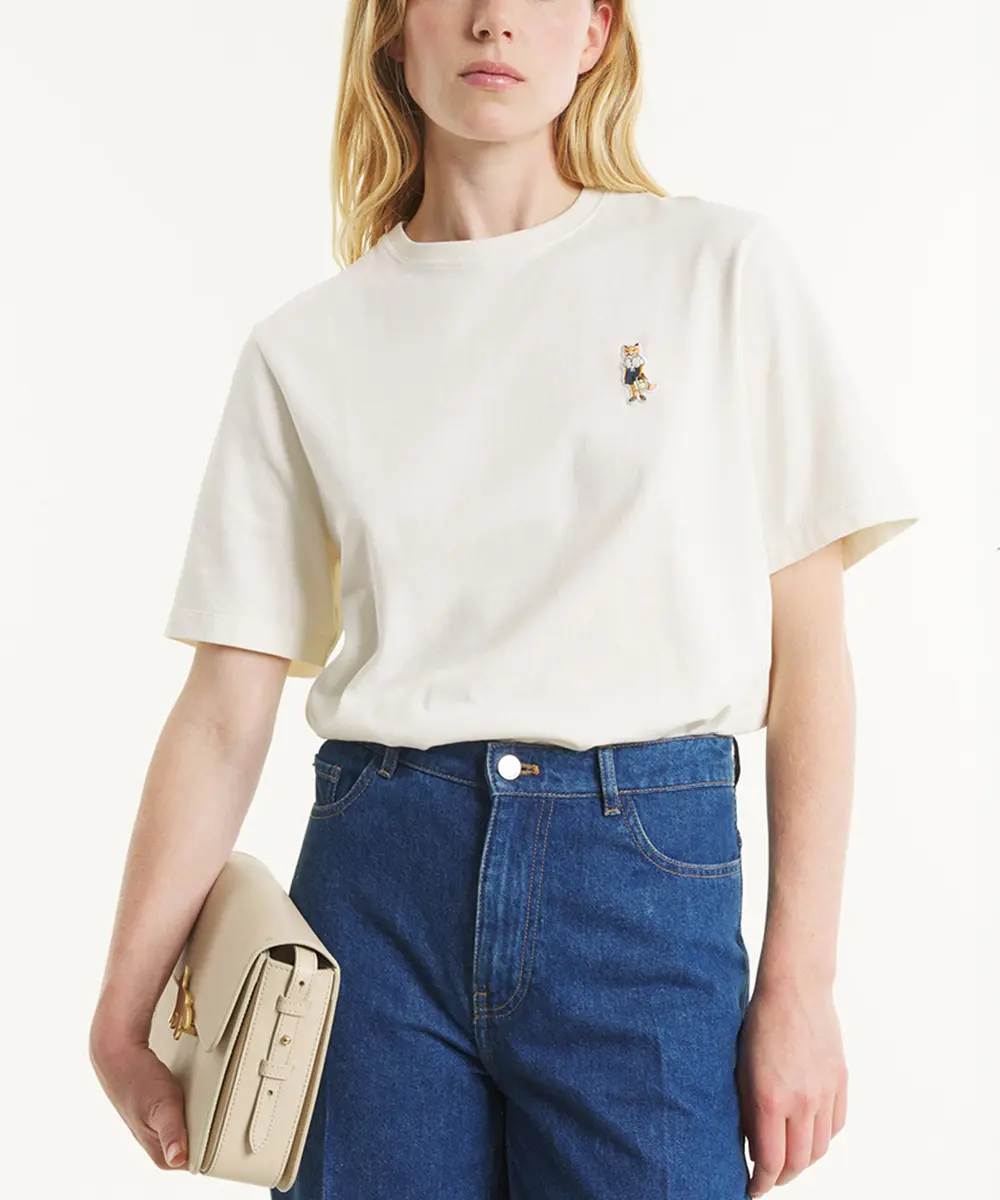 MAISON KITSUNÉ 鴿絨白穿搭狐狸LOGO舒適短TEE/女裝/ M