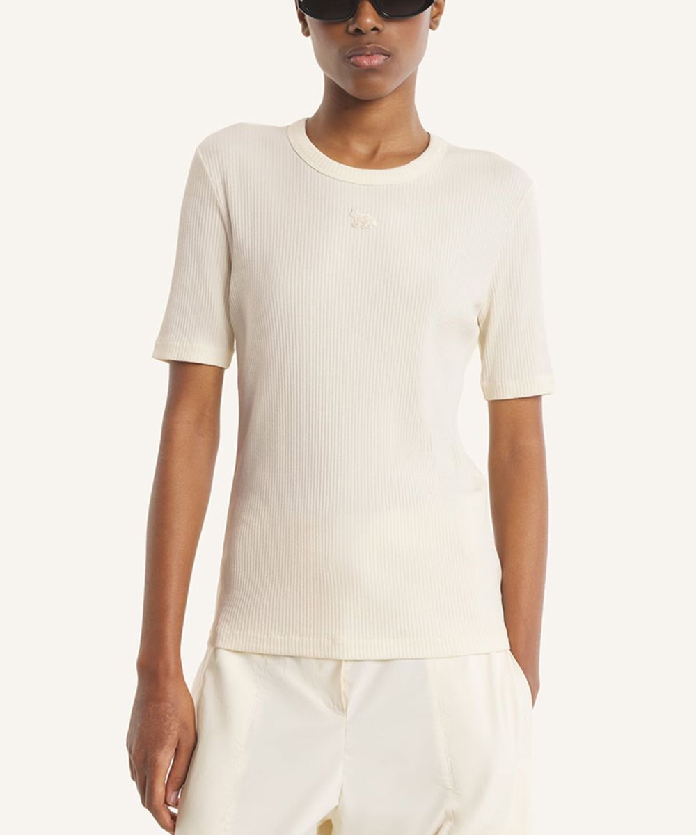 MAISON KITSUNÉ 奶霜白小狐狸LOGO精緻羅紋合身短TEE/女裝/ L