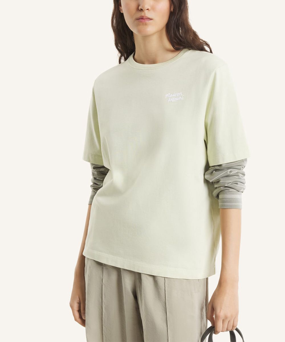 MAISON KITSUNÉ 蘆薈綠手繪LOGO舒適短TEE/女裝/ M