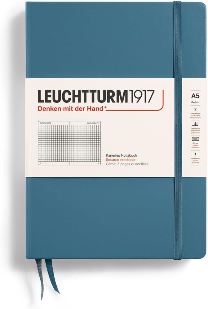 德國 LEUCHTTURM1917 硬殼筆記本 A5/ 礦石藍/ 方格