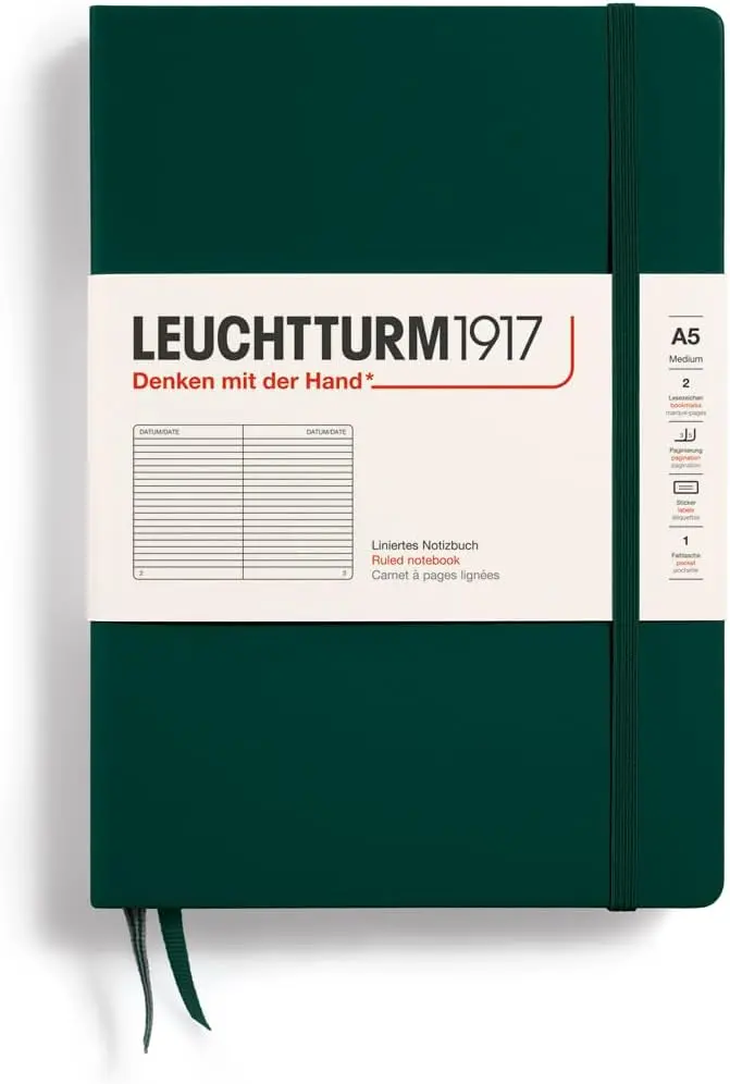 德國 LEUCHTTURM1917 硬殼筆記本/ A5/ 森林綠/ 橫線