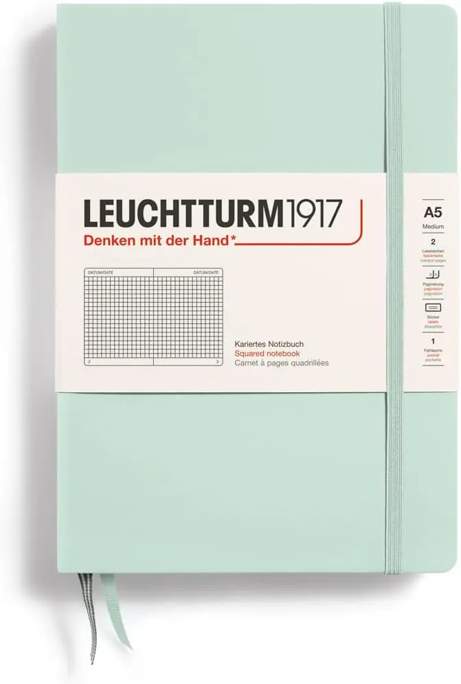 德國 LEUCHTTURM1917 硬殼筆記本/ A5/ 薄荷綠/ 方格