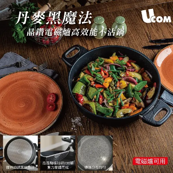 UCOM 丹麥黑魔法晶鑽導磁雙耳不沾湯鍋24cm