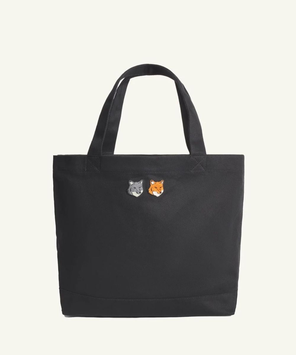 MAISON KITSUNÉ 炭黑色雙狐狸頭LOGO托特包