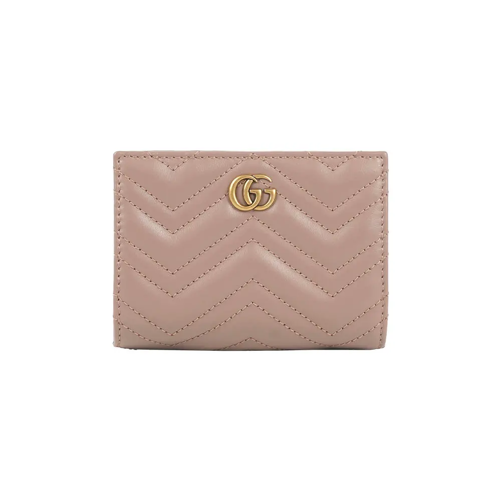 【GUCCI】GG Marmont 金字釦式二折短夾(藕粉色)/ 平行輸入