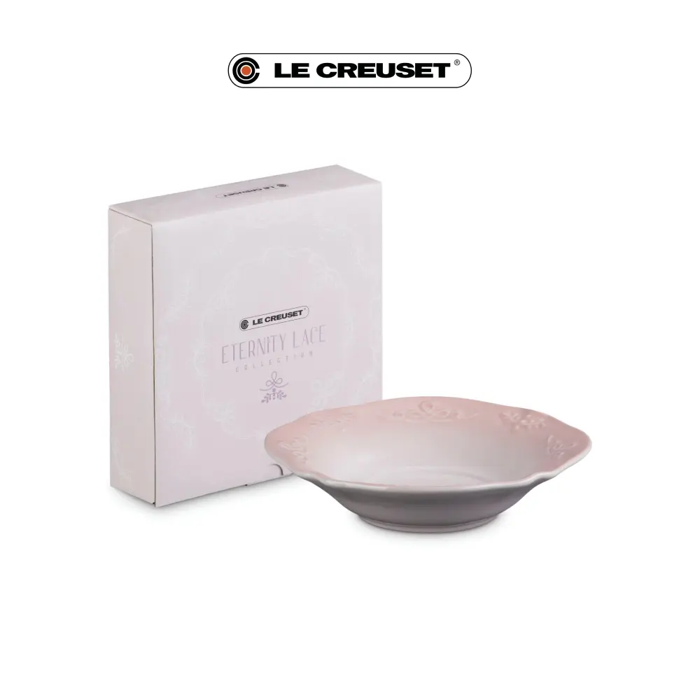 LE CREUSET瓷器永恆花蕾系列深圓盤/ 20cm/ 貝殼粉