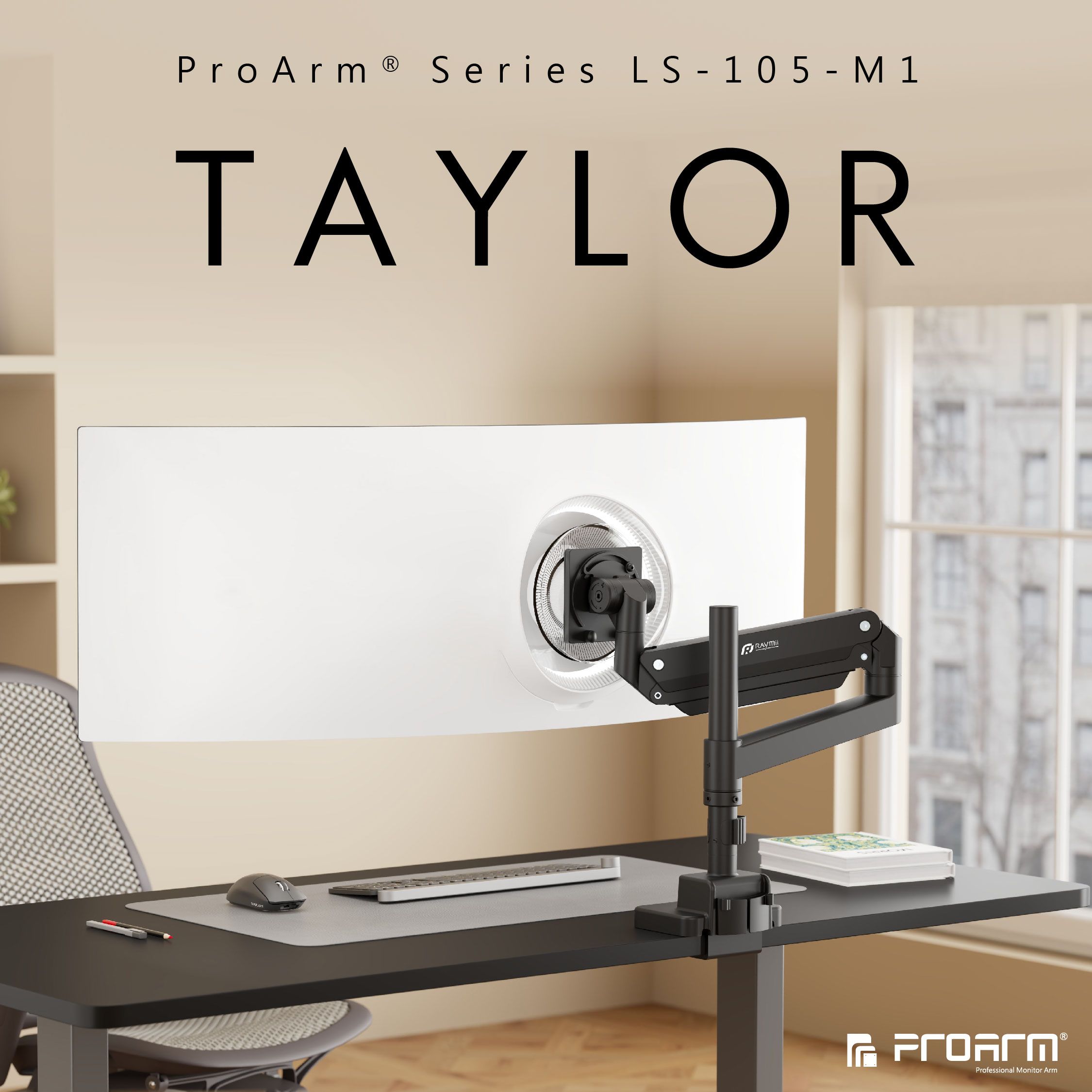 RAymii TAYLOR系列 27KG 57吋 LS-105-M1 氣壓式超高承重螢幕支架 USB3.0 TYPE-C 螢幕架 螢幕增高支架/ 黑色