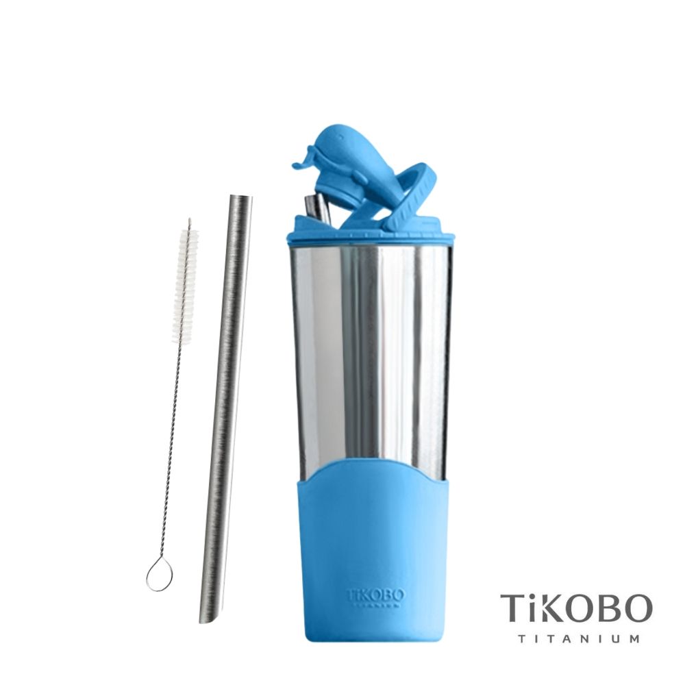 TiKOBO鈦工坊 純鈦鯨魚杯2代 700ml（贈細吸管&吸管刷）/ 海水藍