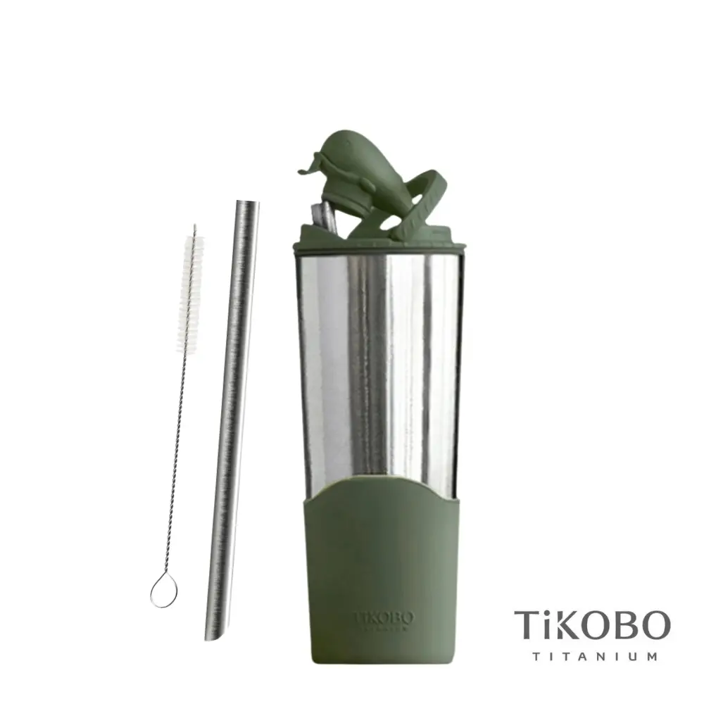 TiKOBO鈦工坊 純鈦鯨魚杯2代 700ml（贈細吸管&吸管刷）/ 焙茶綠