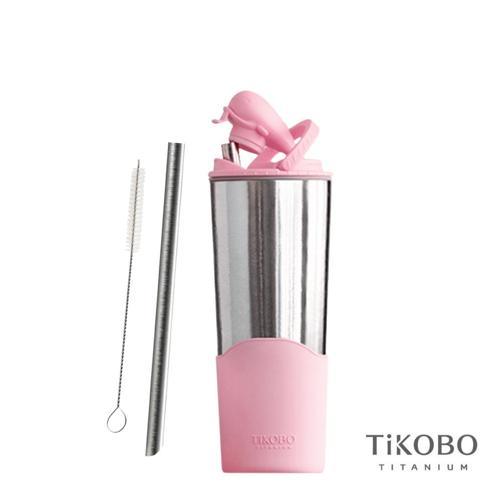 TiKOBO鈦工坊 純鈦鯨魚杯2代 700ml（贈細吸管&吸管刷）/ 櫻花粉