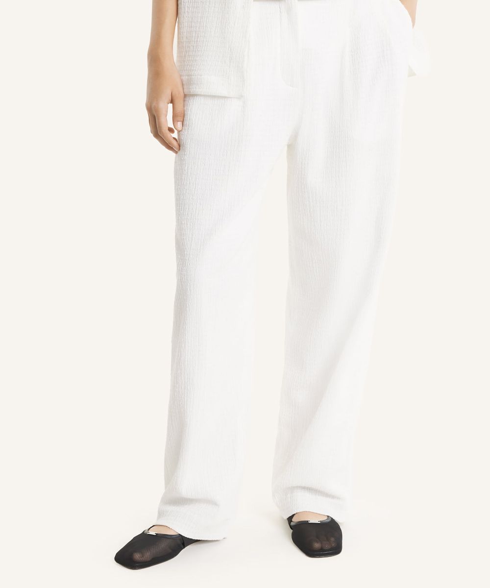 MAISON KITSUNÉ 牛奶白棉混紡紋理打摺西裝褲(日本布料)/女裝/ 38