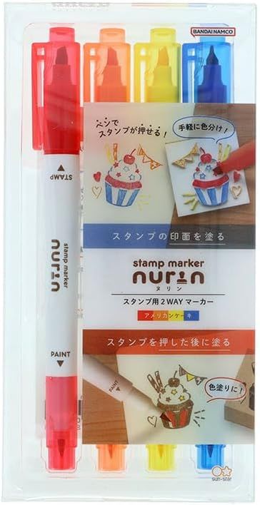 日本 sun-star Nurin 印章專用多色筆組/ 杯子蛋糕/ 4入