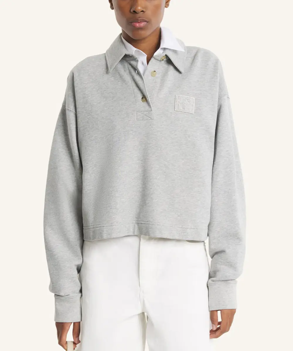 MAISON KITSUNÉ 麻灰色KITSUNE勳章LOGO短版POLO上衣/女裝/ M