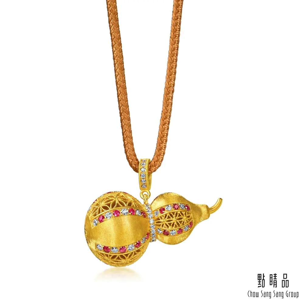 點睛品 福祿雙喜 葫蘆鑽石黃金項鍊