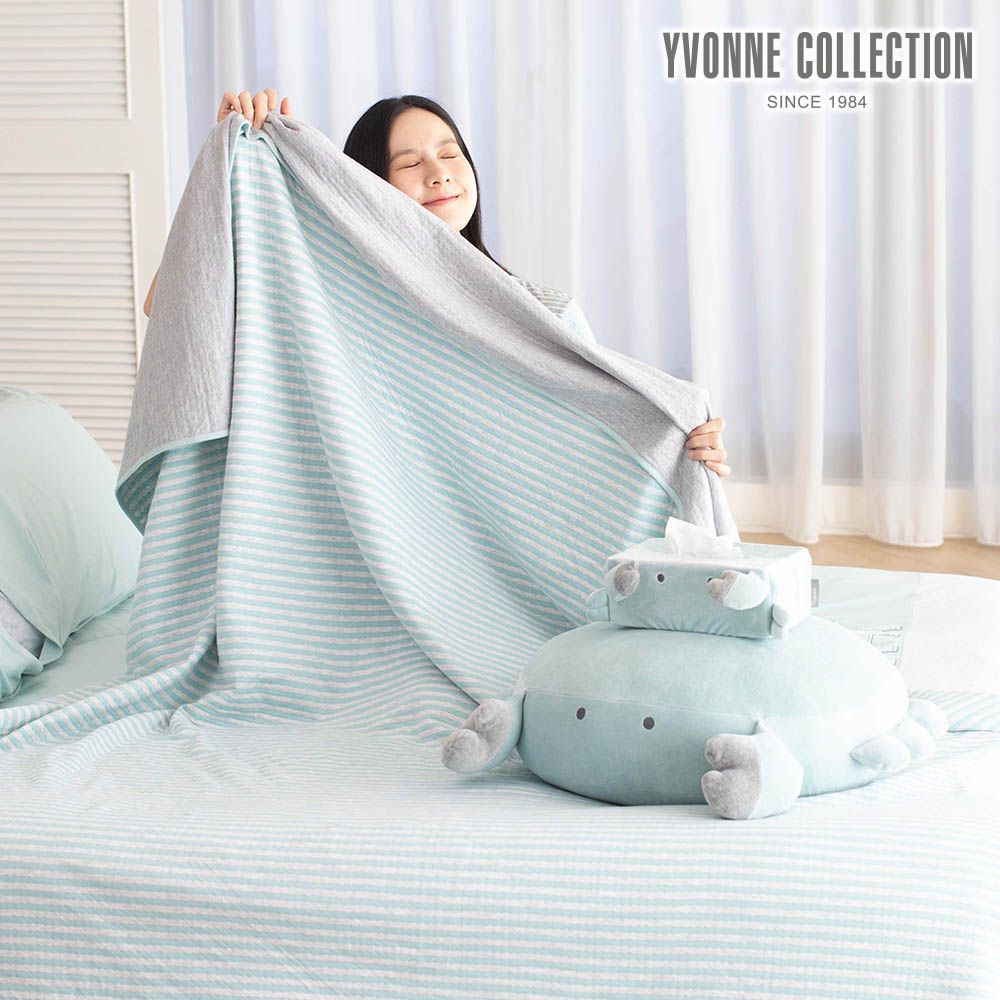 YVONNE COLLECTION 條紋單人薄紗毯-湖水綠