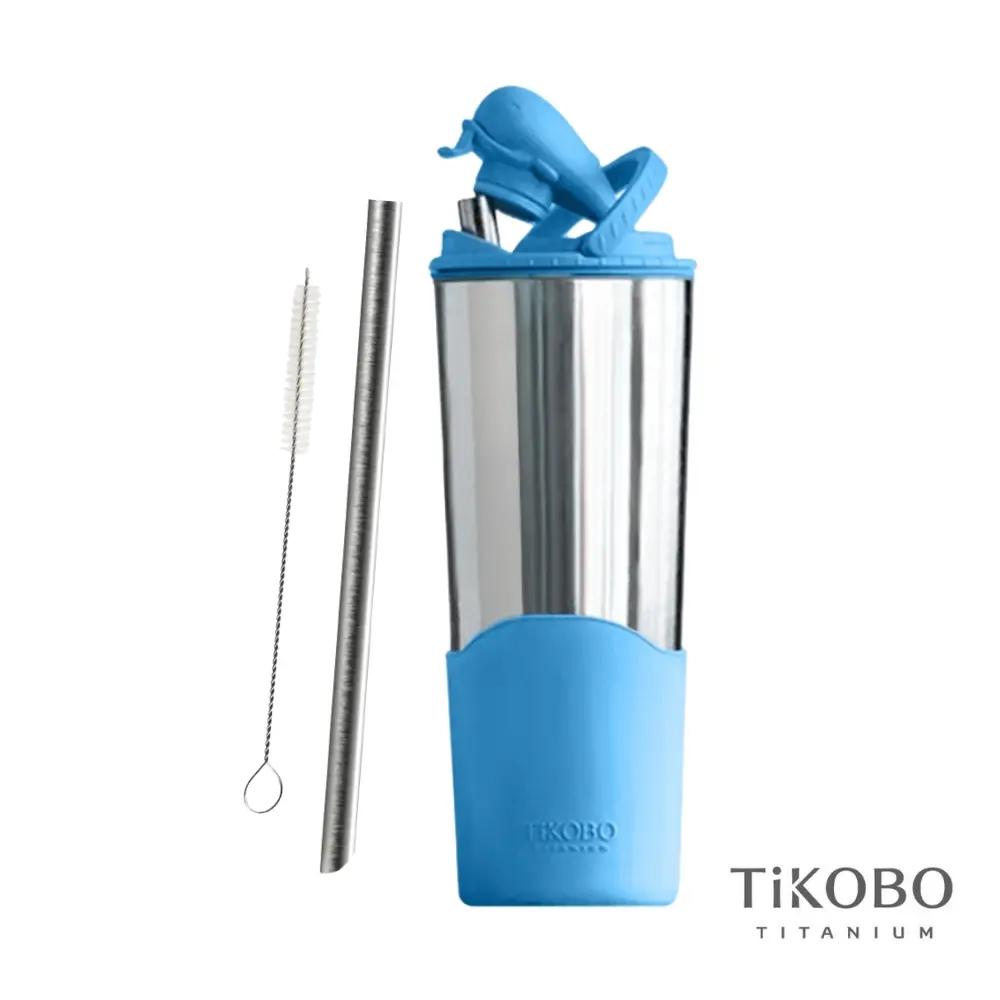 TiKOBO鈦工坊 純鈦鯨魚杯2代 800ml（贈細吸管&吸管刷）/ 海水藍