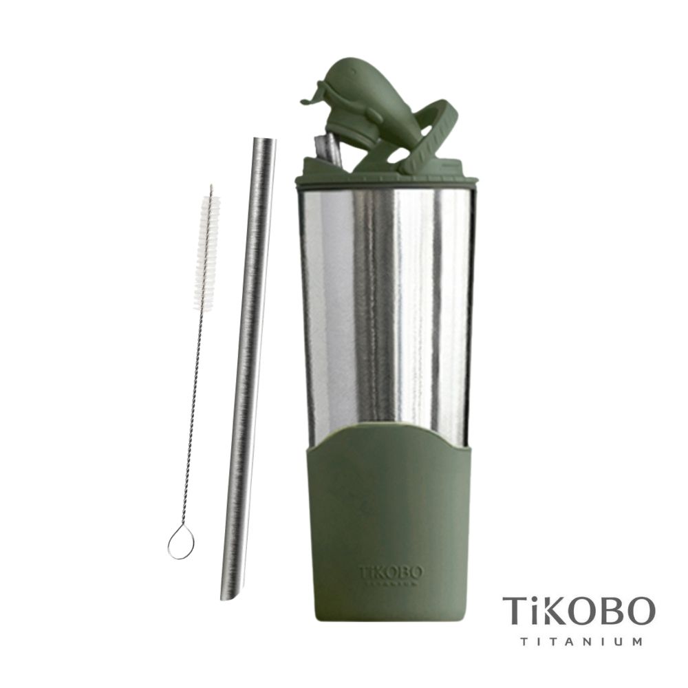 TiKOBO鈦工坊 純鈦鯨魚杯2代 800ml（贈細吸管&吸管刷）/ 焙茶綠