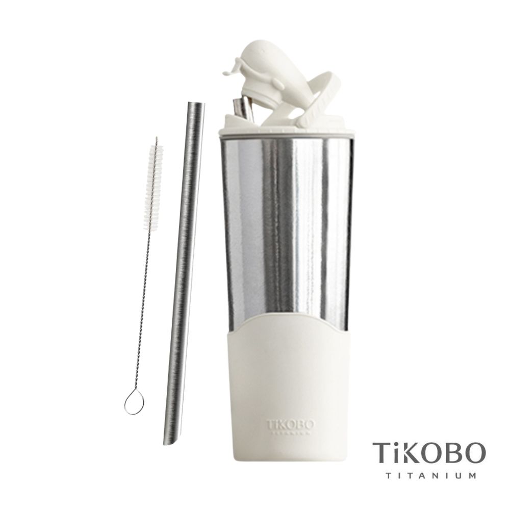 TiKOBO鈦工坊 純鈦鯨魚杯2代 800ml（贈細吸管&吸管刷）/ 山岩灰