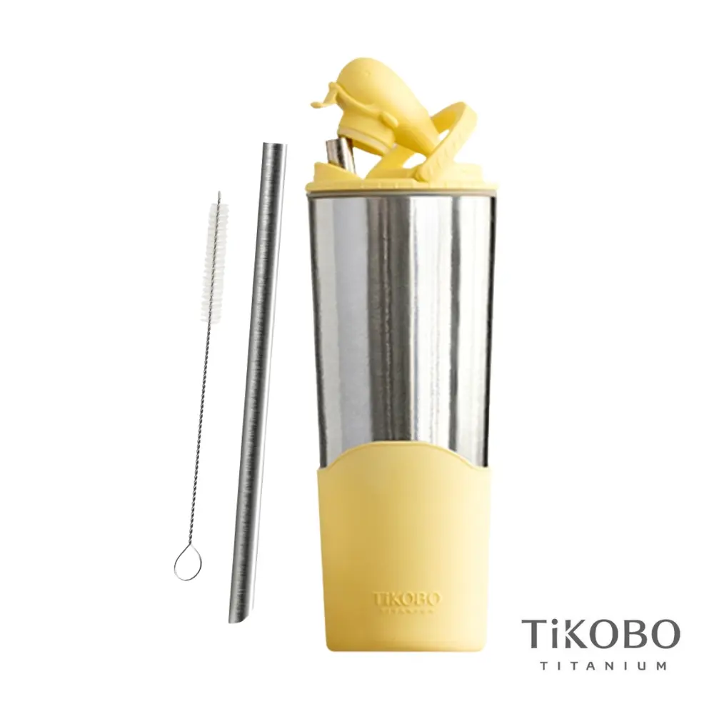 TiKOBO鈦工坊 純鈦鯨魚杯2代 800ml（贈細吸管&吸管刷）/ 夏日黃