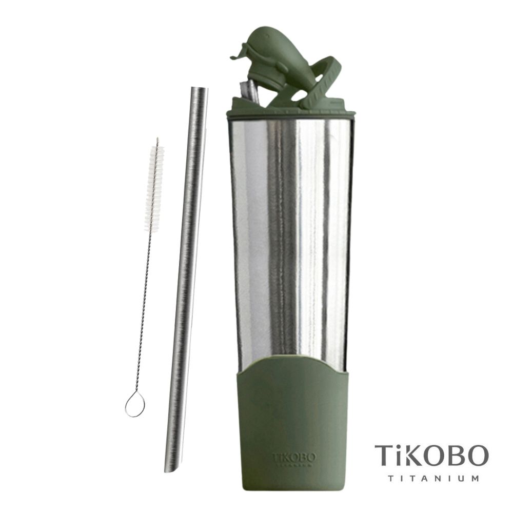 TiKOBO鈦工坊 純鈦鯨魚杯2代 1000ml（贈細吸管&吸管刷）/ 焙茶綠