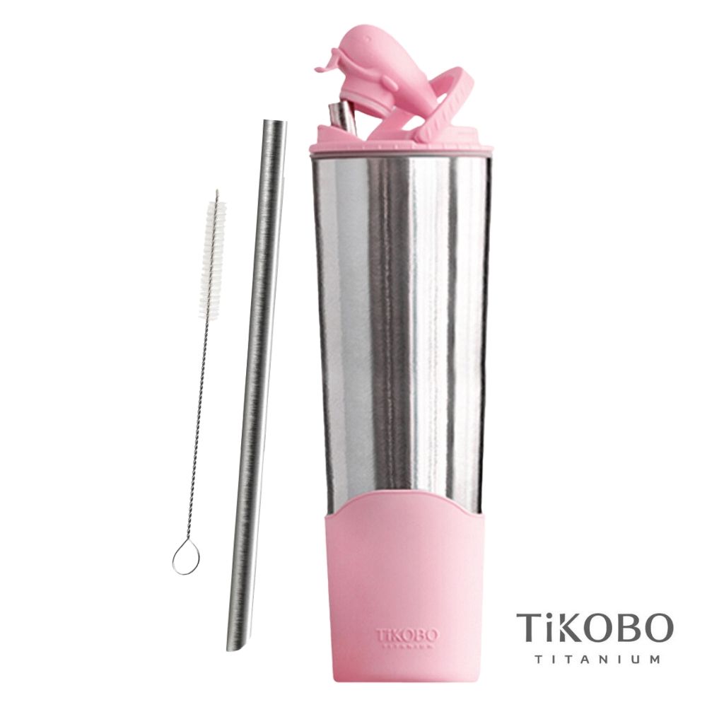 TiKOBO鈦工坊 純鈦鯨魚杯2代 1000ml（贈細吸管&吸管刷）/ 櫻花粉