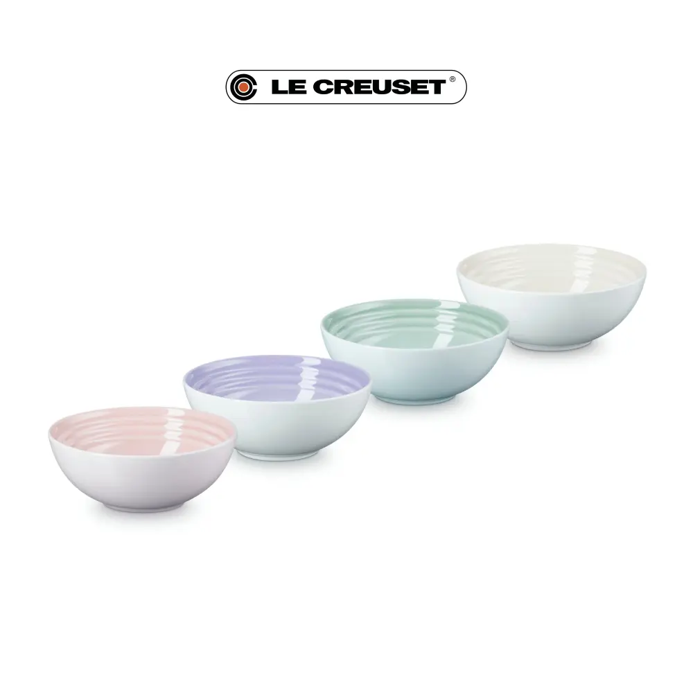 LE CREUSET瓷器早餐榖片碗組16cm/ 4入/ 貝殼粉/淡粉紫/湖水綠/蛋白霜