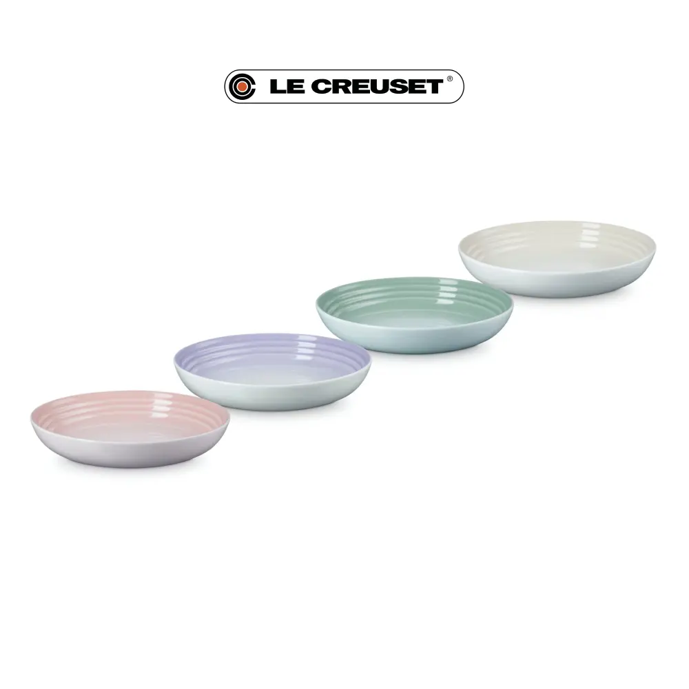 LE CREUSET瓷器義麵盤組22cm/ 4入/ 貝殼粉/淡粉紫/湖水綠/蛋白霜