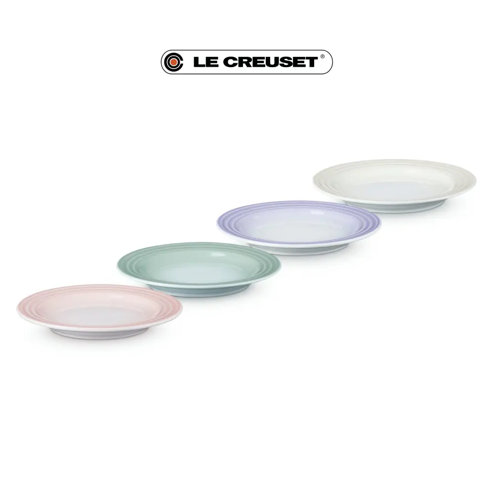 LE CREUSET瓷器圓盤組17cm/ 4入/ 貝殼粉/淡粉紫/湖水綠/蛋白霜