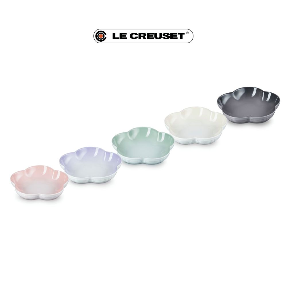 LE CREUSET瓷器花型盤/ 中/ 5入/ 貝殼粉/淡粉紫/湖水綠/蛋白霜/燧石灰