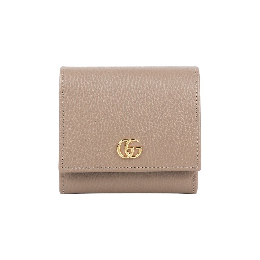 【GUCCI】GG Marmont 皮革中型二折短夾(米灰/淺粉)/ 平行輸入