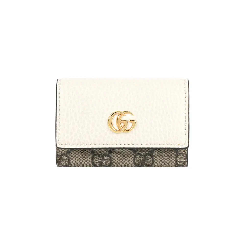 【GUCCI】GG Marmont 帆布拼皮革鑰匙包(白色/烏木色)/ 平行輸入