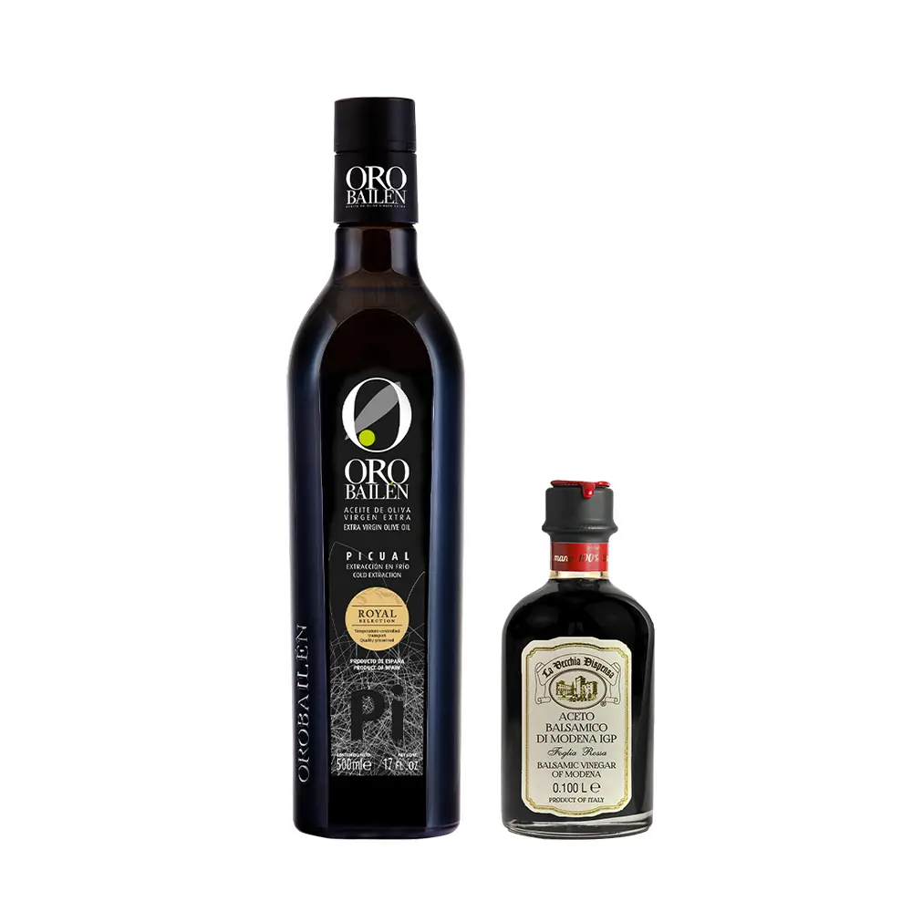 【Oro Bailen皇嘉】特級冷壓初榨橄欖油 皇家級500ml+典釀巴薩米克醋三年100ml/ Picual(黑)