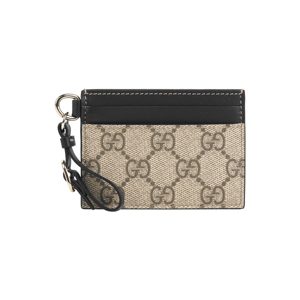 【GUCCI】GG Emblem 塗層帆布及皮革卡片夾/名片夾(米色/黑色)/ 平行輸入