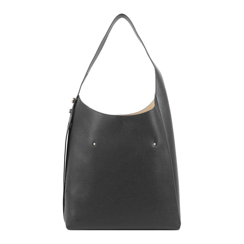 【TORY BURCH】Romy Hobo 金釦卵石紋肩背包(黑色)/ 平行輸入