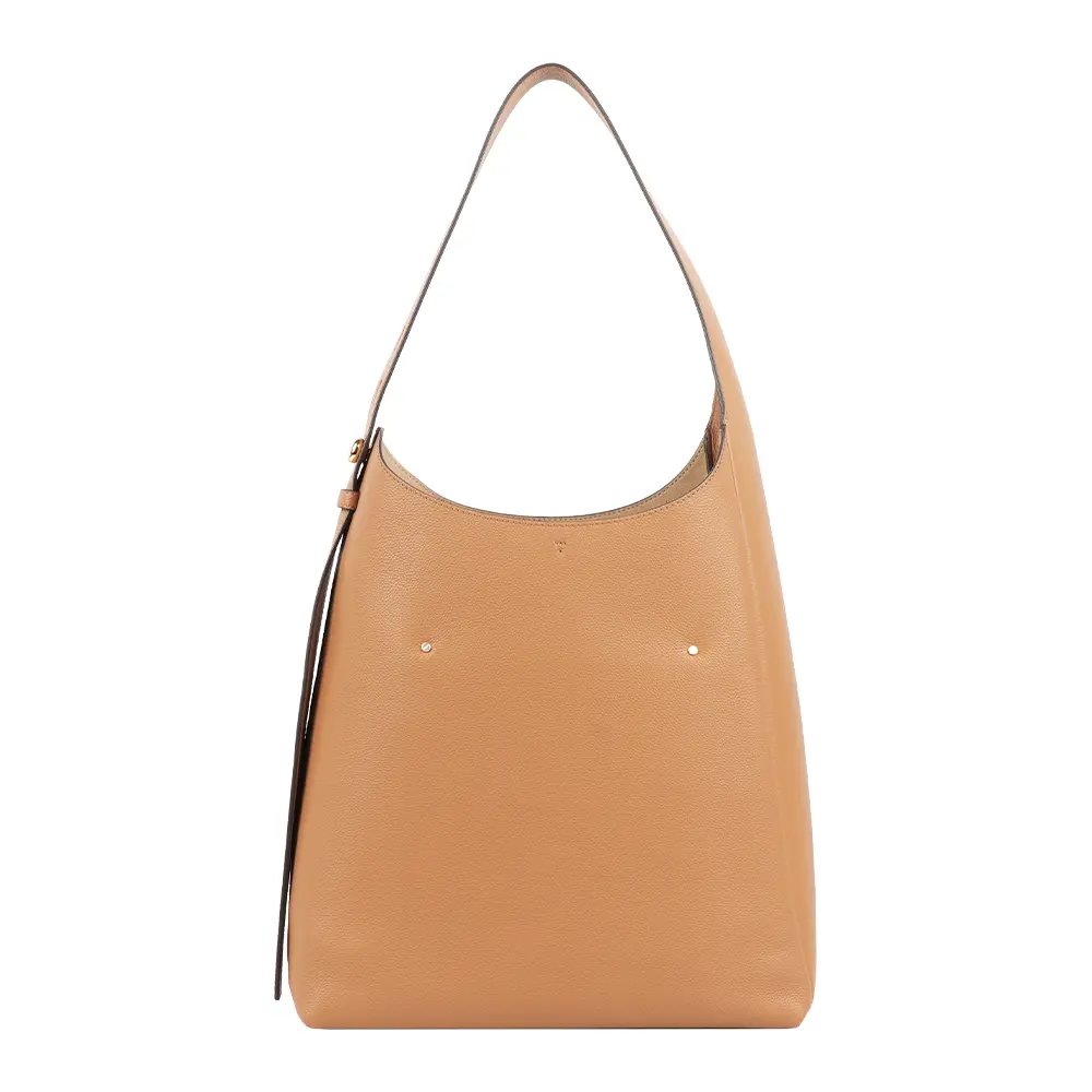 【TORY BURCH】Romy Hobo 金釦卵石紋肩背包(提拉米蘇)/ 平行輸入