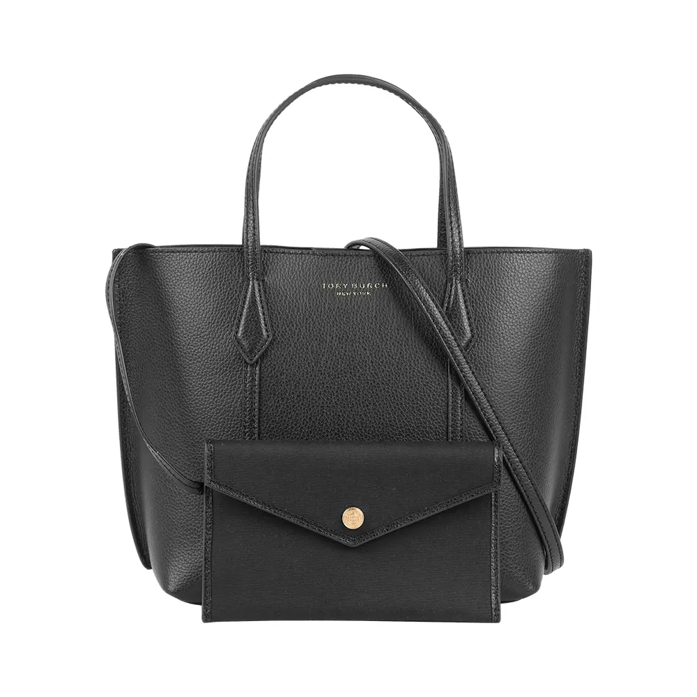 【TORY BURCH】Perry 粒紋皮革附小袋小款二用托特包(黑色)/ 平行輸入