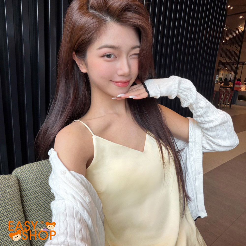 [EASY SHOP] SATIN V領細肩帶冰絲 BRA TOP/ M/ 香檳