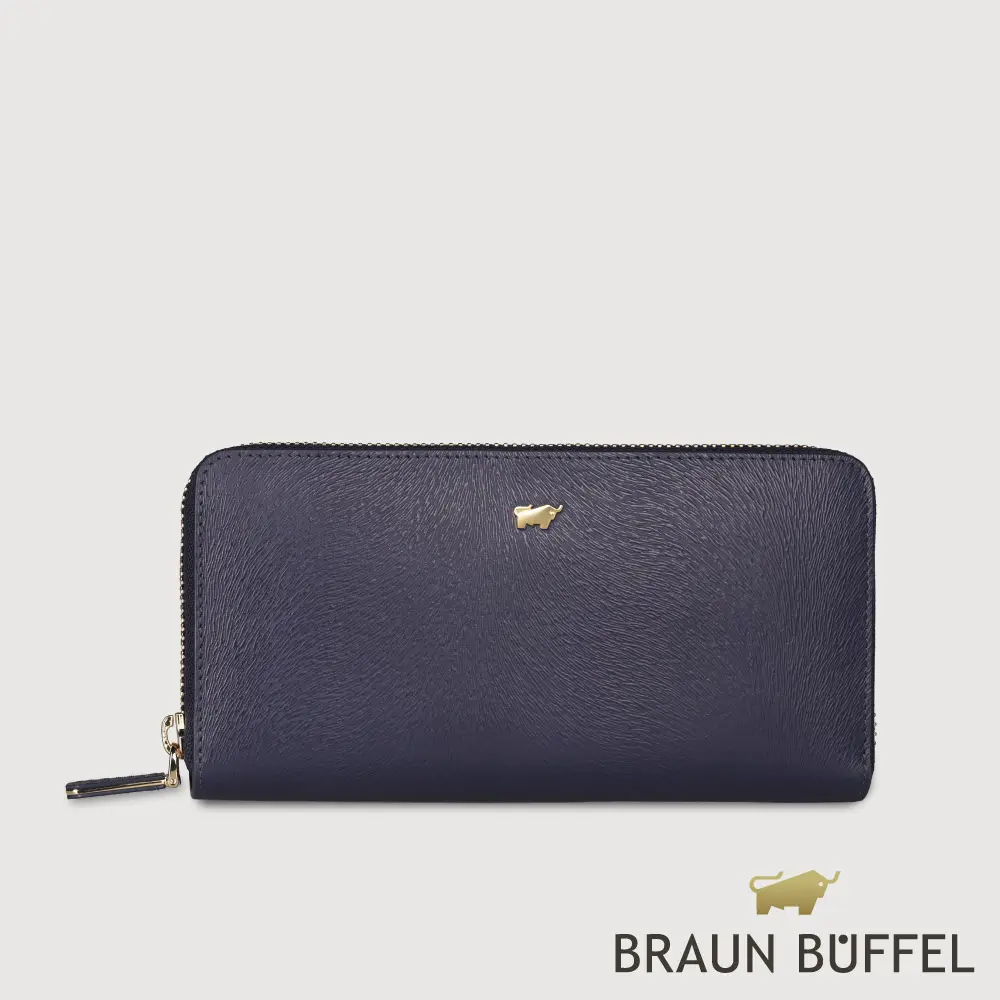 【BRAUN BUFFEL 德國小金牛】台灣總代理 萊納斯-TW  8卡拉鍊長夾-深藍色/BF891-602-DB