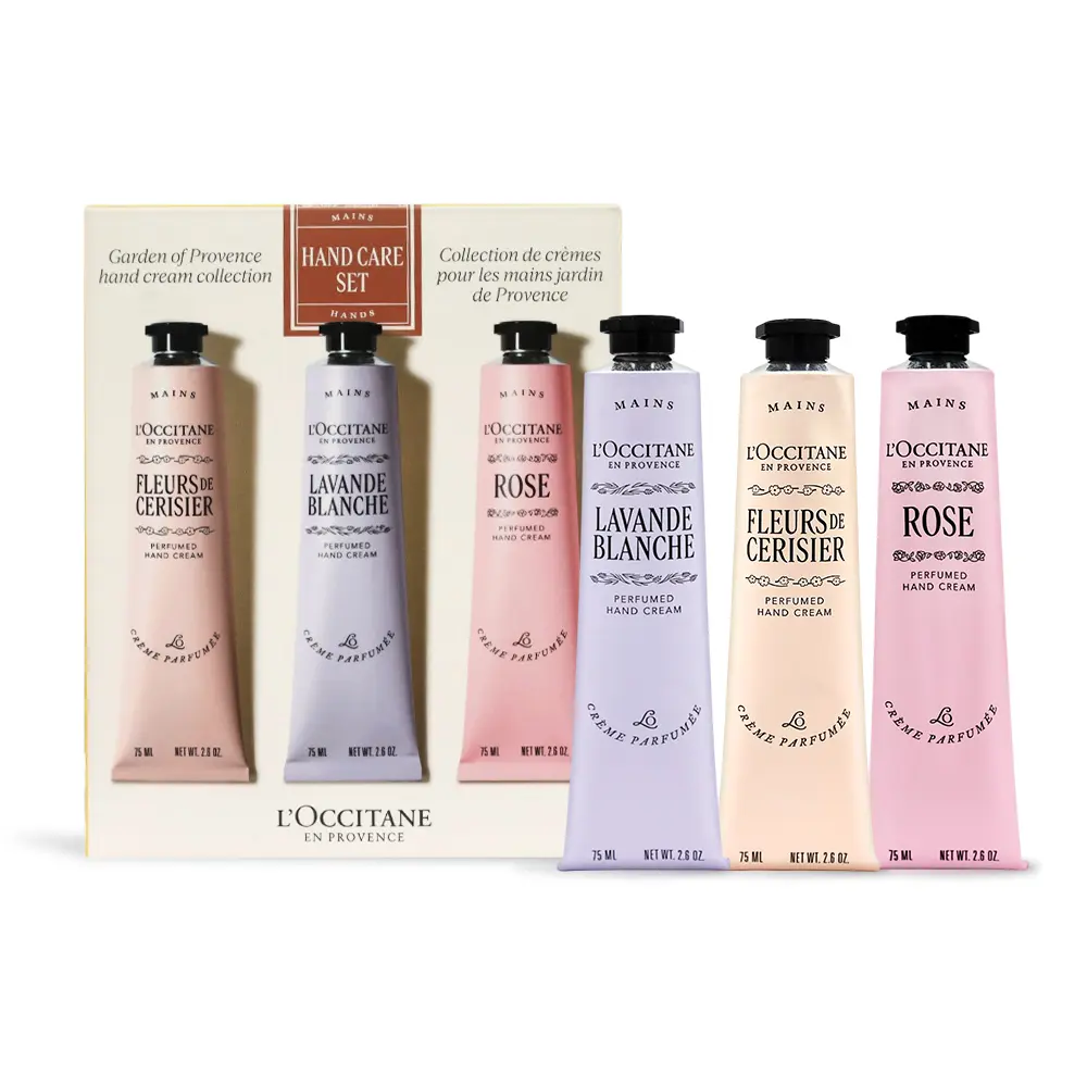 L'OCCITANE 歐舒丹 花園香氛護手霜三入組/ 75mlX3/ 櫻花+白薰衣草+玫瑰/ 平行輸入