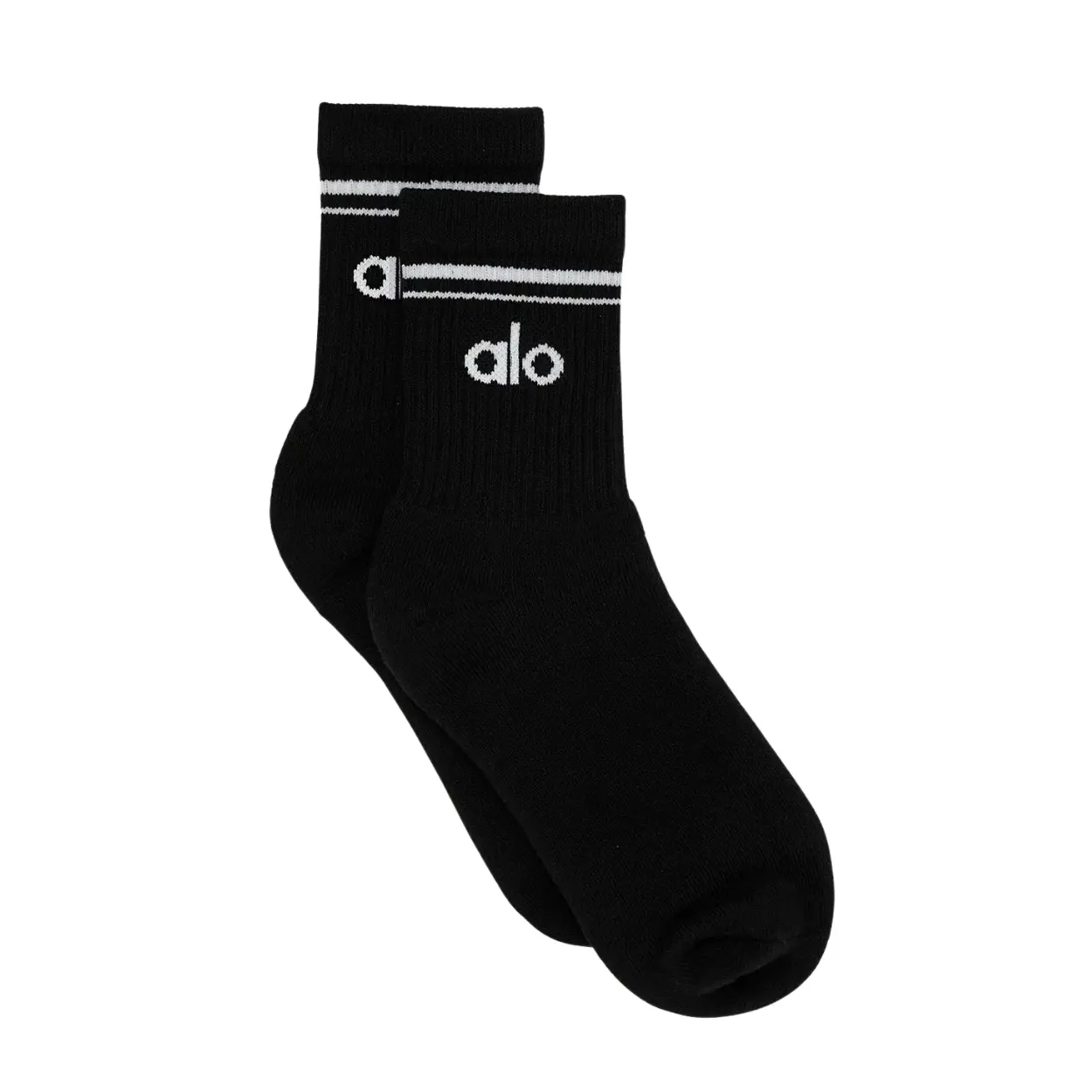 alo Unisex Half-Crew Throwback Sock 中性款復古條紋中筒襪/ 黑色 Black/ 預購 L