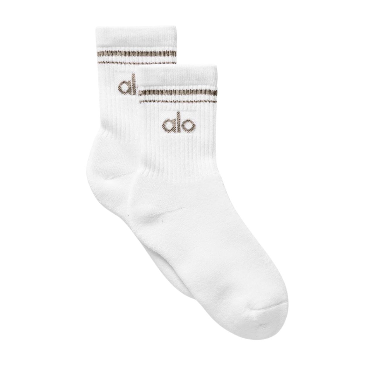 alo Unisex Half-Crew Throwback Sock 中性款復古條紋中筒襪/ 白底淺可可 White/Light Cocoa/ 預購 L