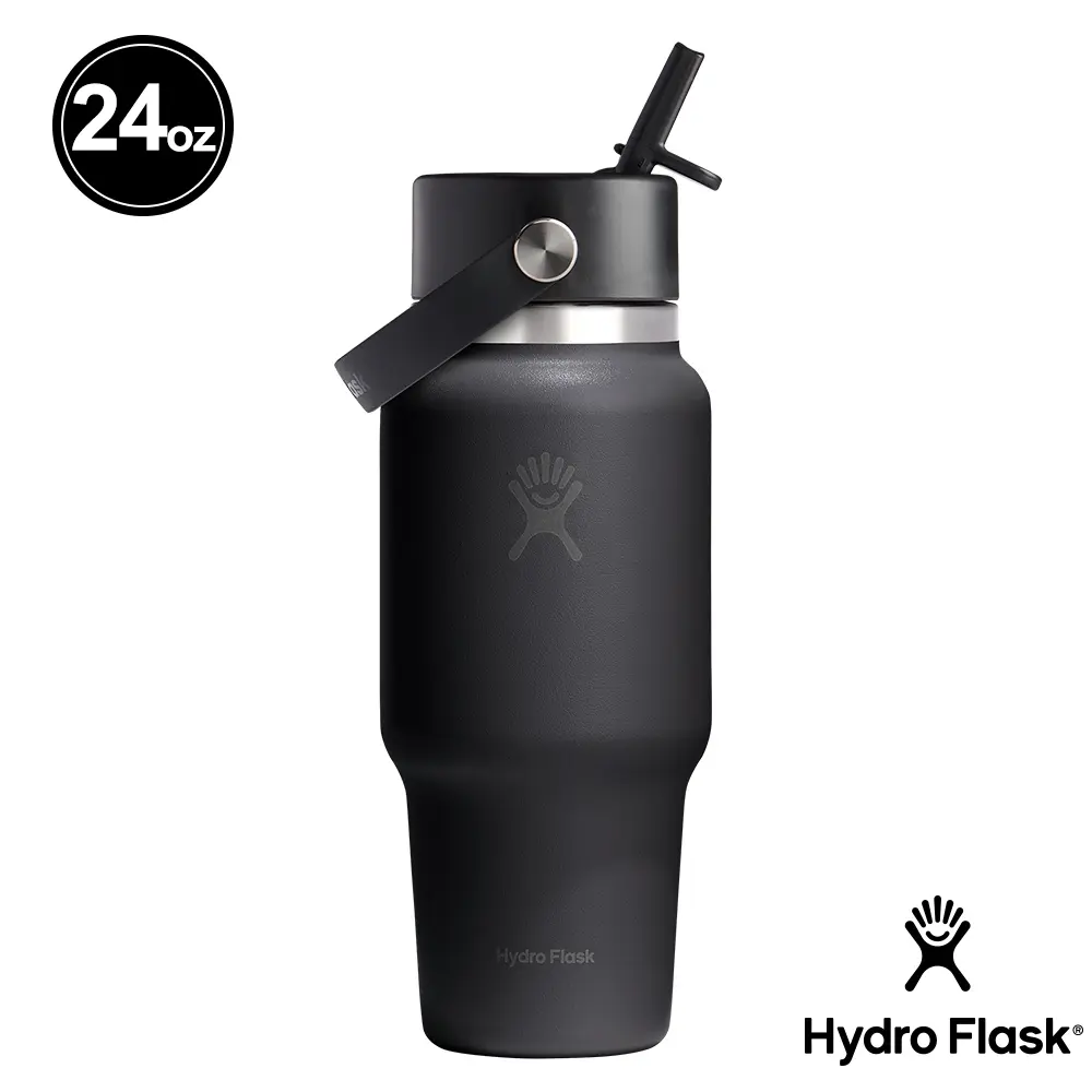Hydro Flask 24oz寬口提環吸管隨行杯保溫瓶/ 時尚黑