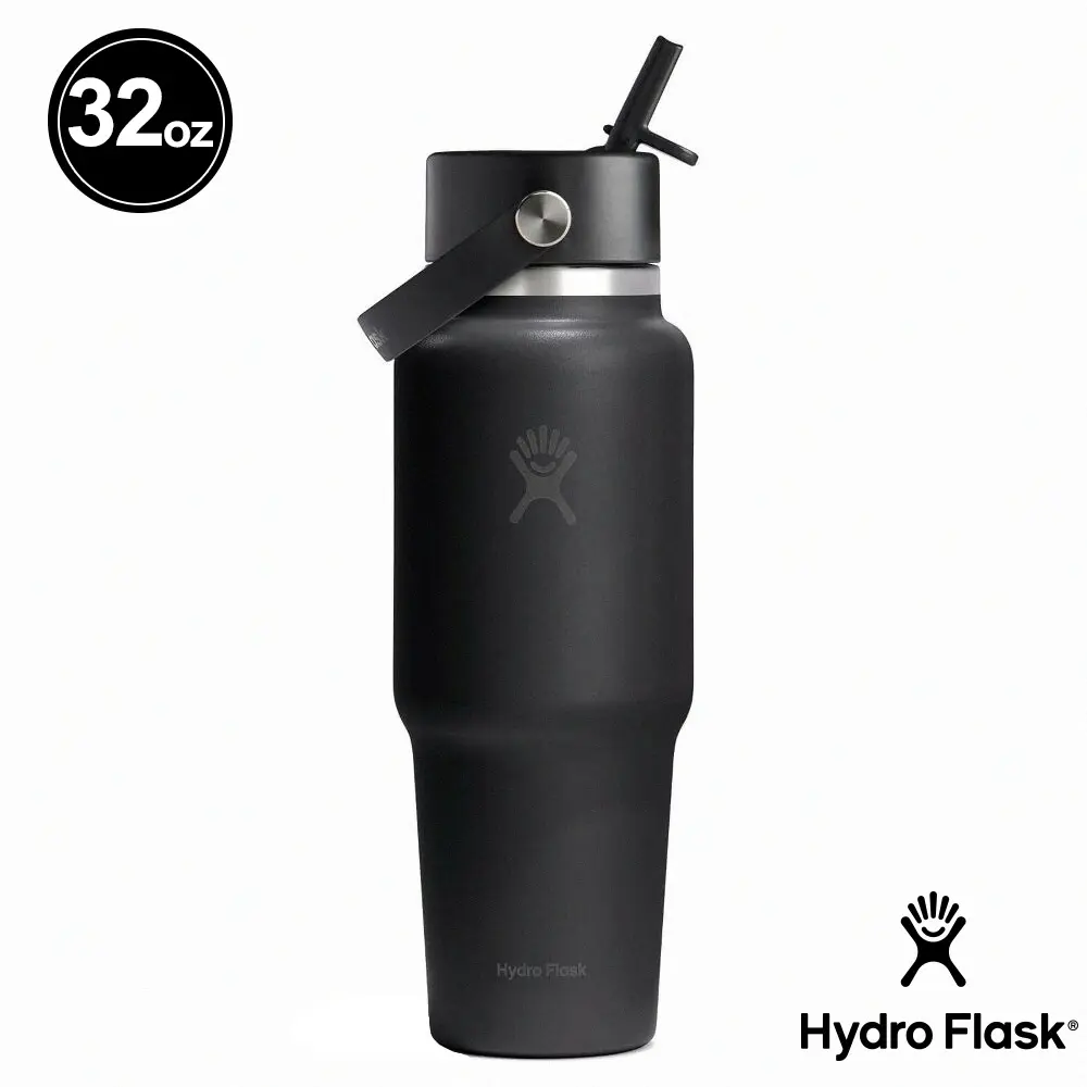 Hydro Flask 32oz寬口提環吸管隨行杯保溫瓶/ 時尚黑