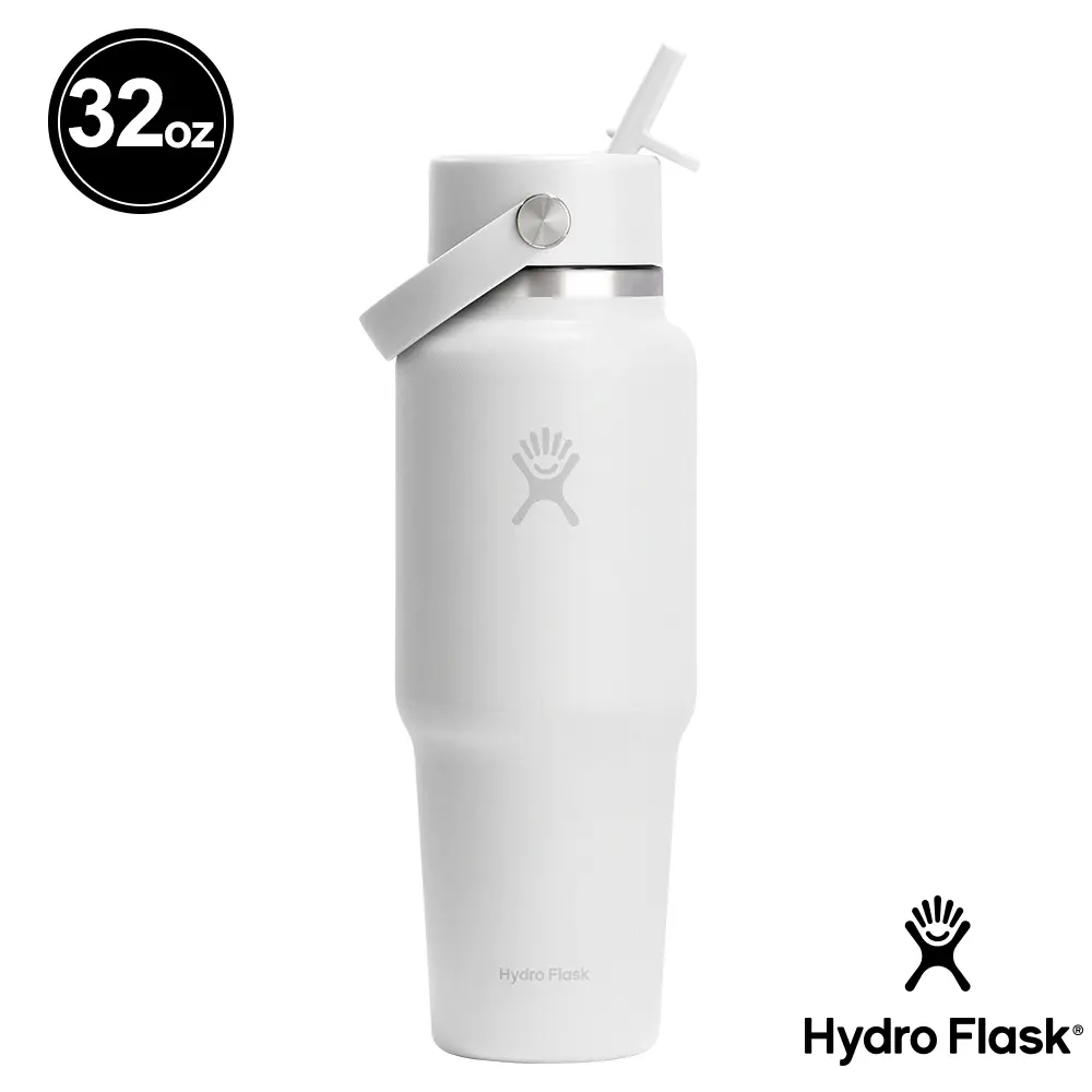 Hydro Flask 32oz寬口提環吸管隨行杯保溫瓶/ 經典白