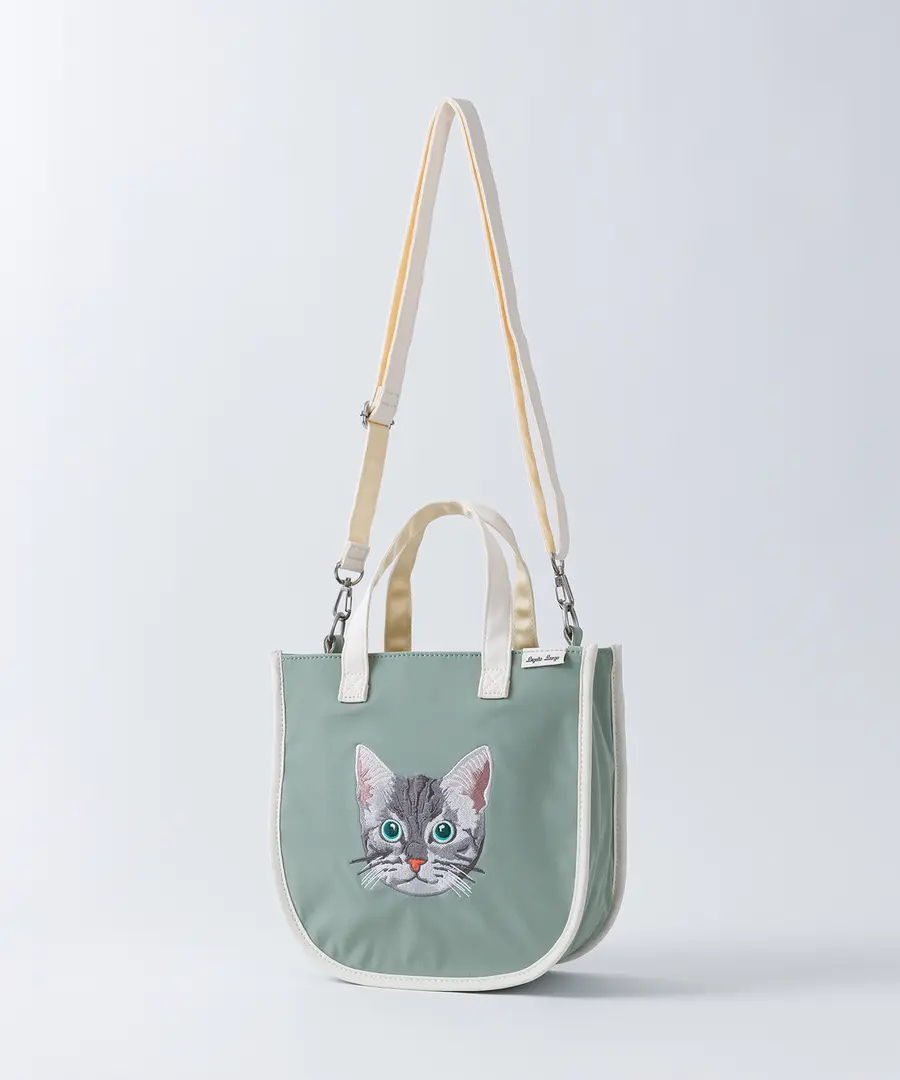日本 Legato Largo 貓咪刺繡2WAY肩背包/ Green