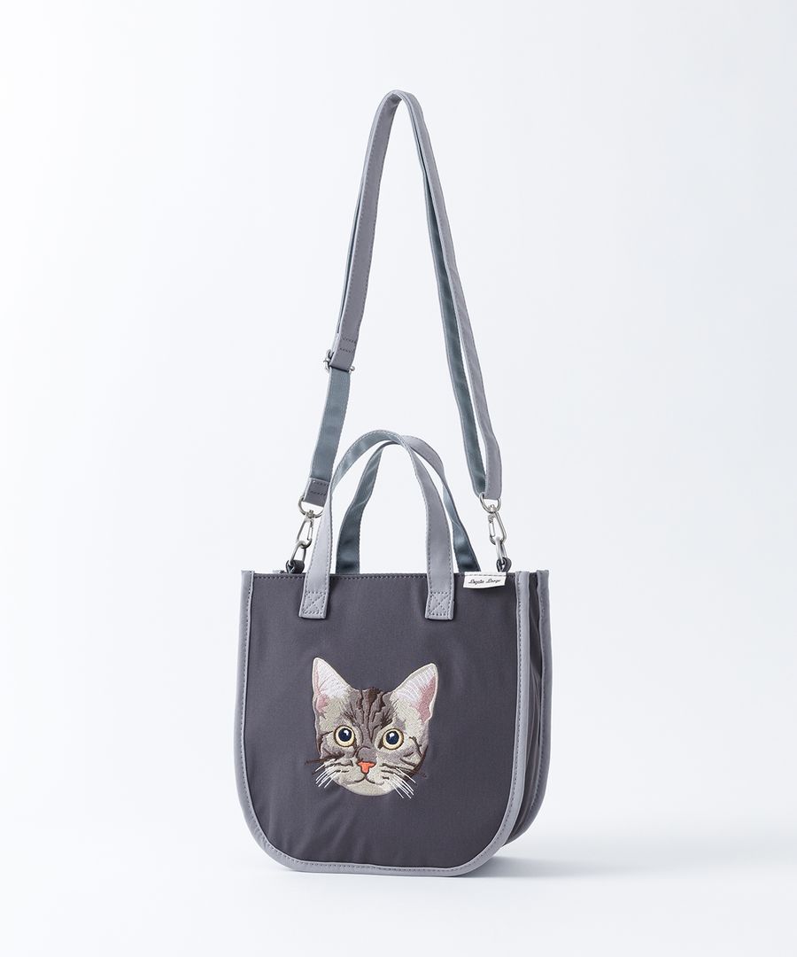 日本 Legato Largo 貓咪刺繡2WAY肩背包/ Grey