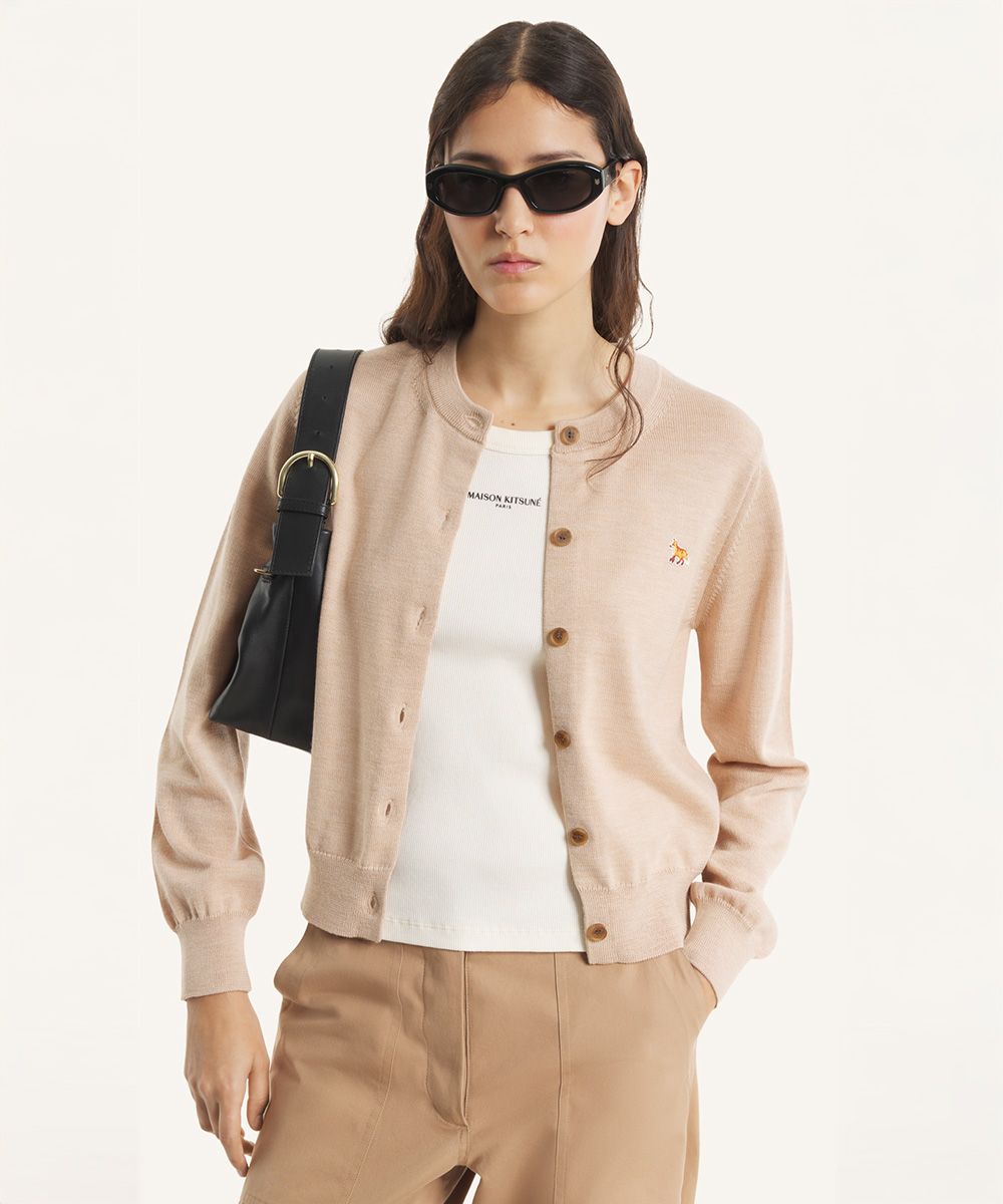 MAISON KITSUNÉ 裸杏棕小狐狸LOGO經典開襟針織衫/女裝/ XS