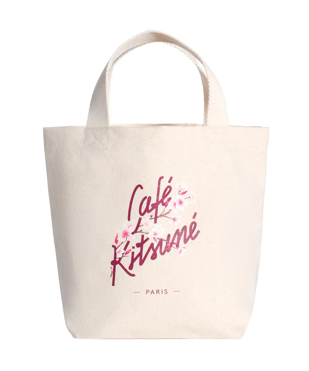 CAFÉ KITSUNÉ 米白櫻花圖案迷你購物袋