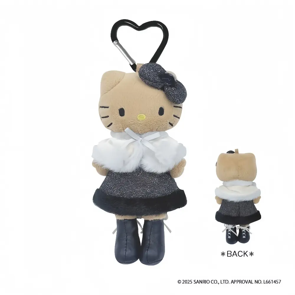 Hello Kitty 三麗鷗 長腿吊飾 黑皮披肩長腿 毛絨披肩洋裝 日本正版授權/ 平行輸入